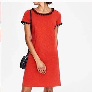 Boden Orange Bridget Jersey Dress With Navy Blue Pom Poms Size 4R